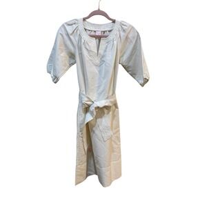 Ann Mashburn‎ trapunto blouson dress size XS 100% Silk Cream Bow Popover Belted